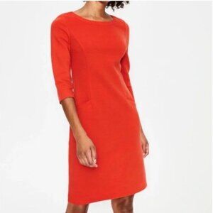 Boden Women's Jasmine Ottoman Dress Orange Sheath Shift Ribbed 3/4 Sleeve Size 6